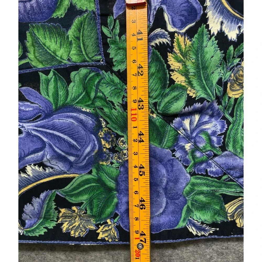 Vintage April Cornell Floral Tablecloth Black Purple Green 47x48